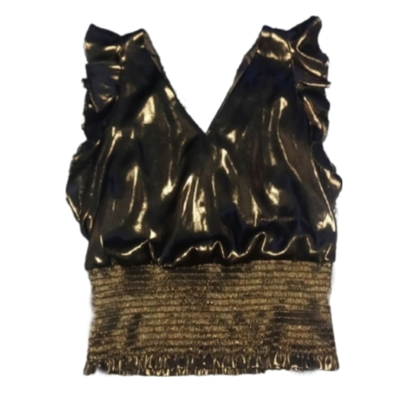 Nine West Ruffled Vneck Gold Blouse - Picture 2 of 5